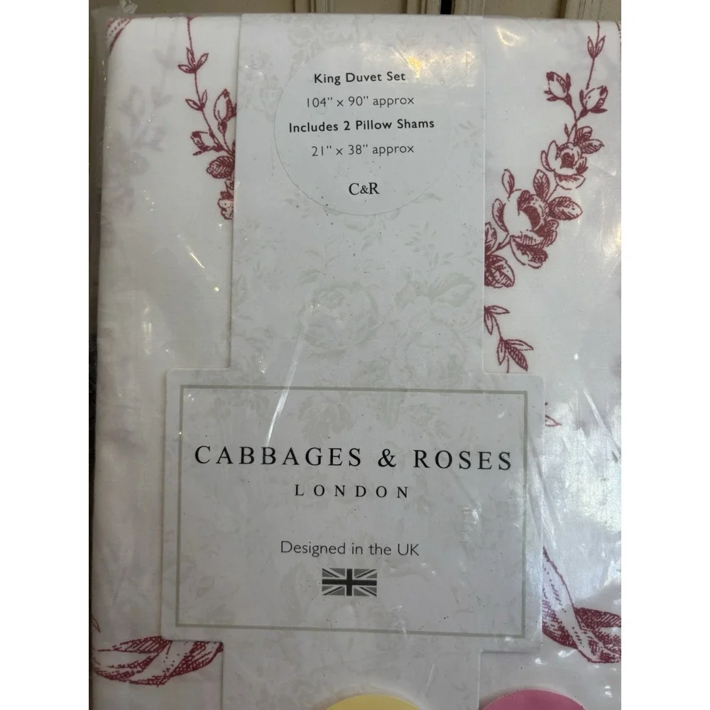 Cabbages & Roses King Duvet Set Floral Toile - Berry 100% Cotton NEW‎